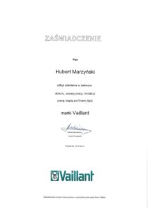 Certyfikat VAILLANT - zaświadczenie | HMI Szczecin