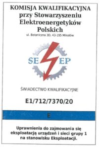 Grupa 1E | Świadectwo Kwalifikacji | urządzenia elektryczne do 1kV