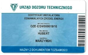 Certyfikat Urzędu Dozoru Technicznego | instalator pomp ciepła | HMI Szczecin